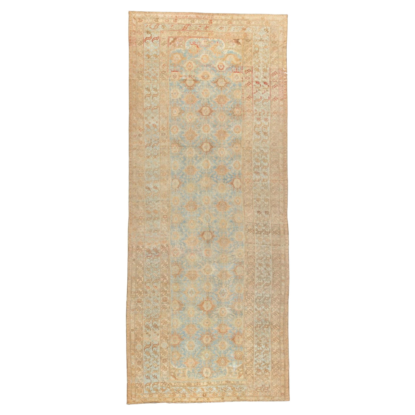 Antique Malayer Corridor Rug Hand-Knotted Wool Light Blue 8' x 19'4" (1 of 11)