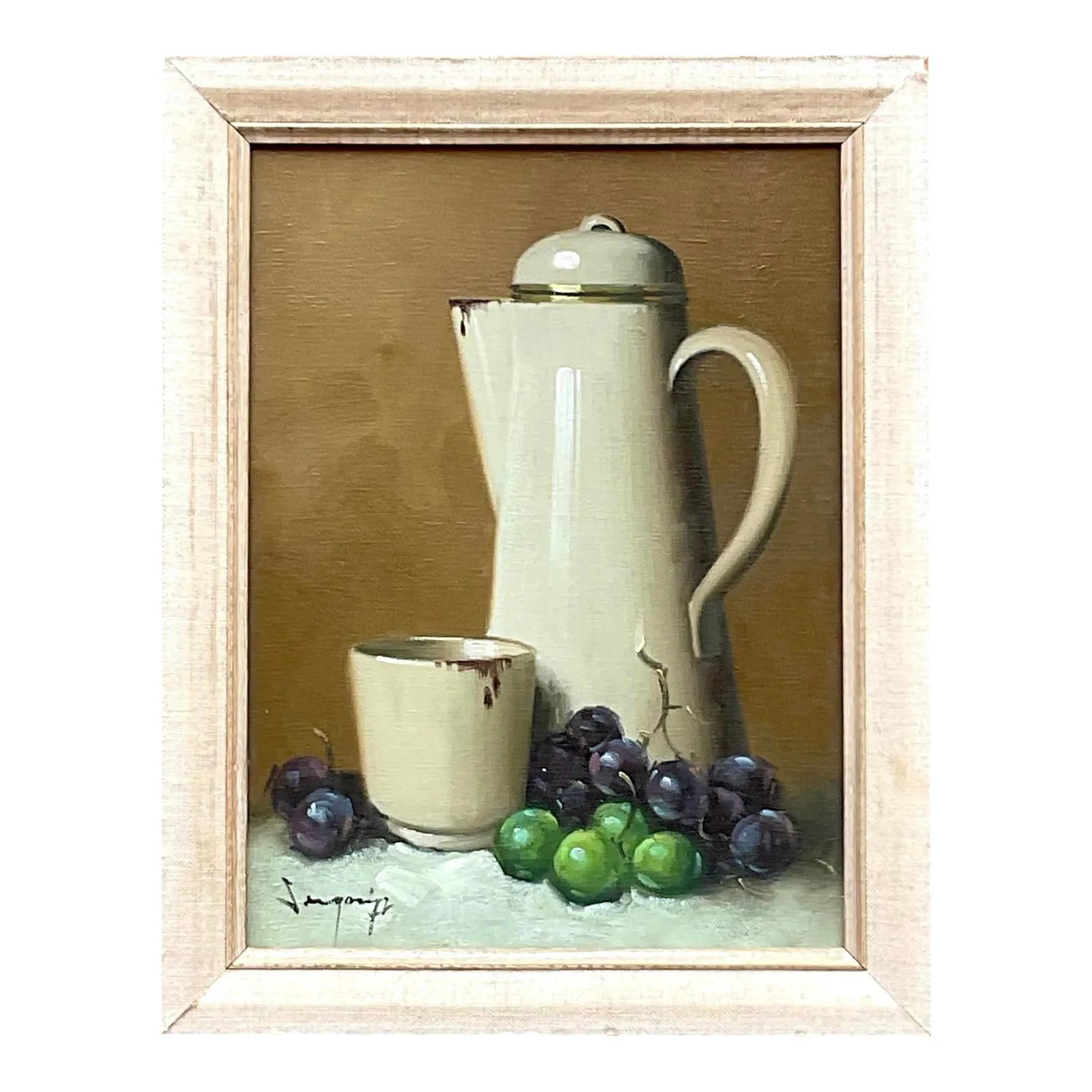 Vintage Boho Coffee Pot Still Life Original Oil on Canvas USA Art (1 of 5)