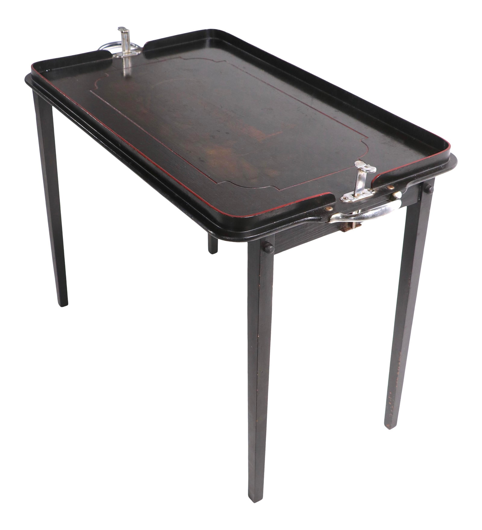 Vintage Folding Table with Train Design 1930s American Chrome Black Finish (1 of 10)