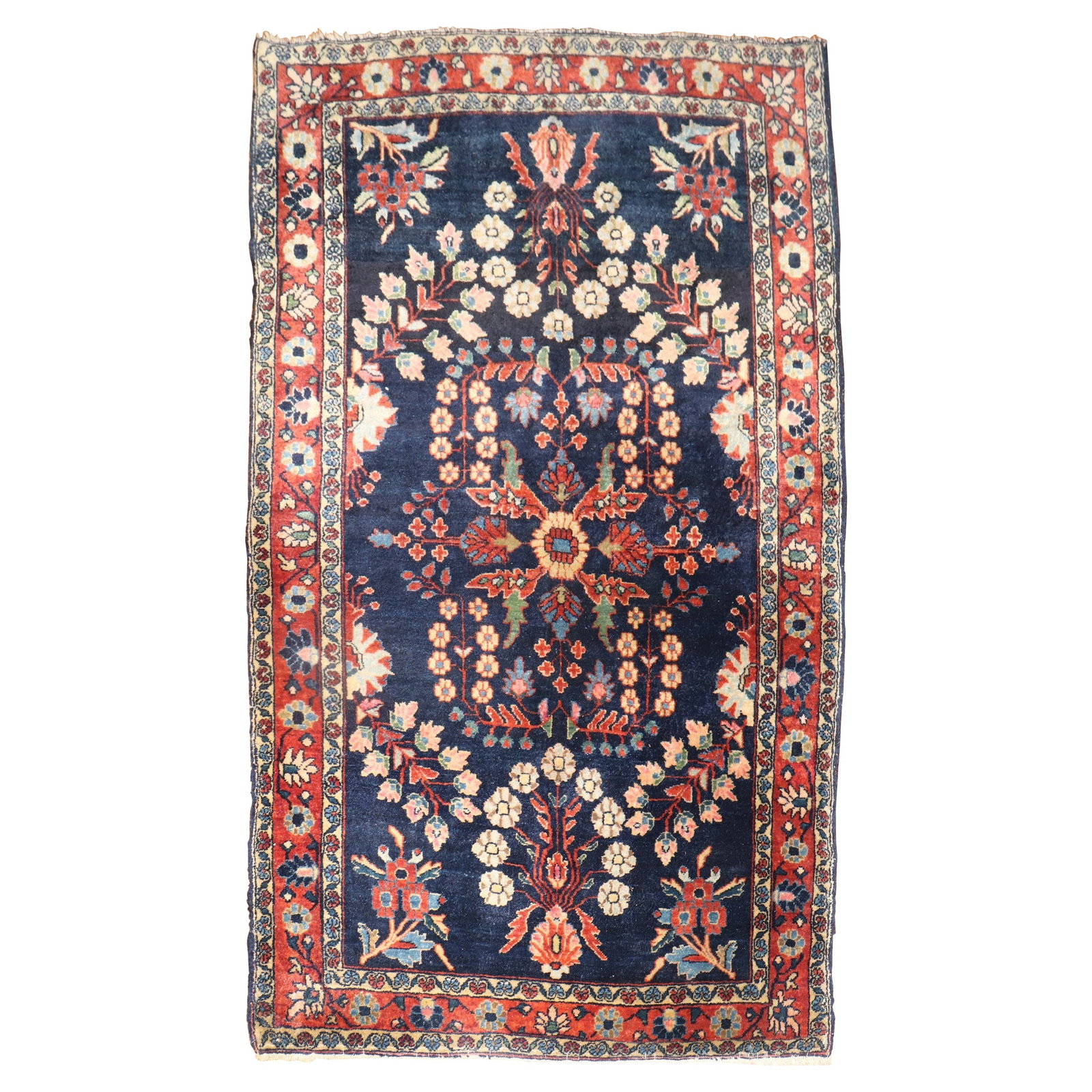 Antique Persian Sarouk Rug Navy Blue 33 x 55 Hand-Woven Wool (1 of 9)