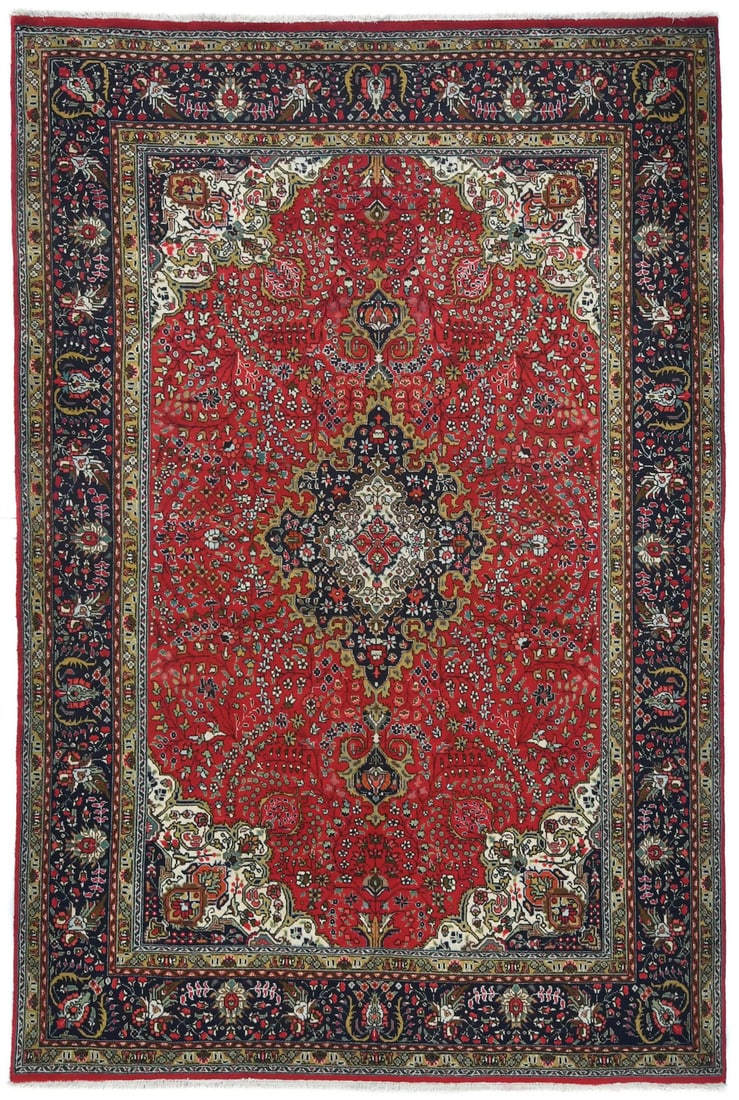 Vintage Handmade Oriental Wool Rug 6'6 x 9'8 Floral Design 1980s (1 of 13)