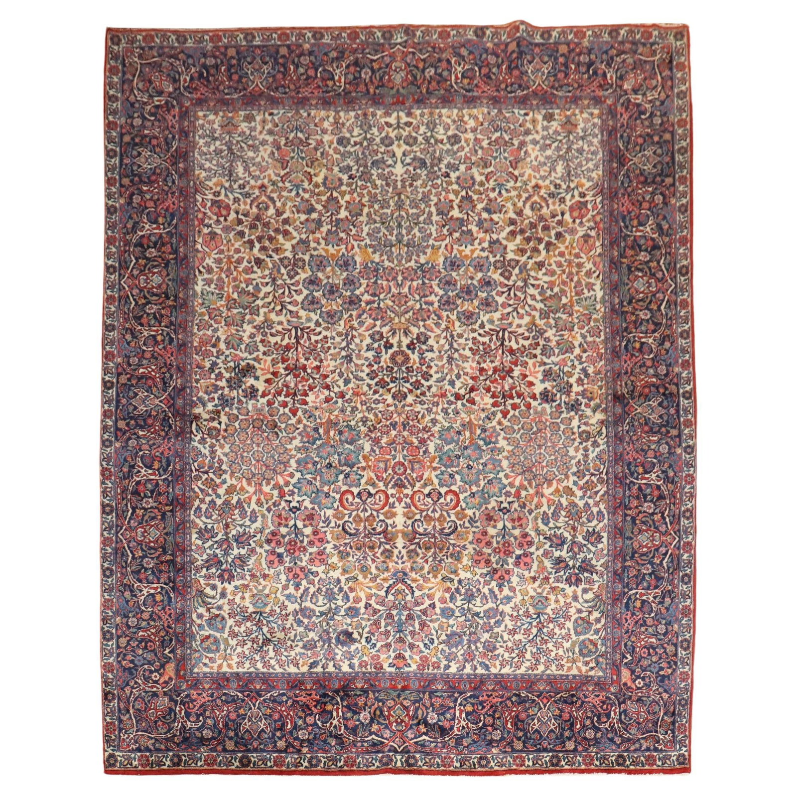 Ivory Persian Kashan Rug Hand-Knotted 8'8'' x 11'2'' 1930s (1 of 18)