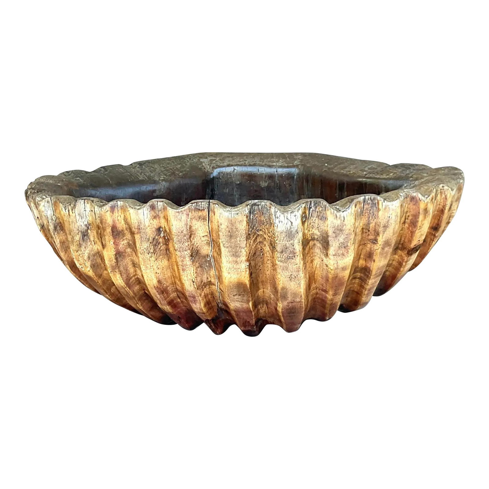 Vintage Boho Carved Wood Clam Shell Decor 16 x 19 x 7.25 Chocolate (1 of 10)