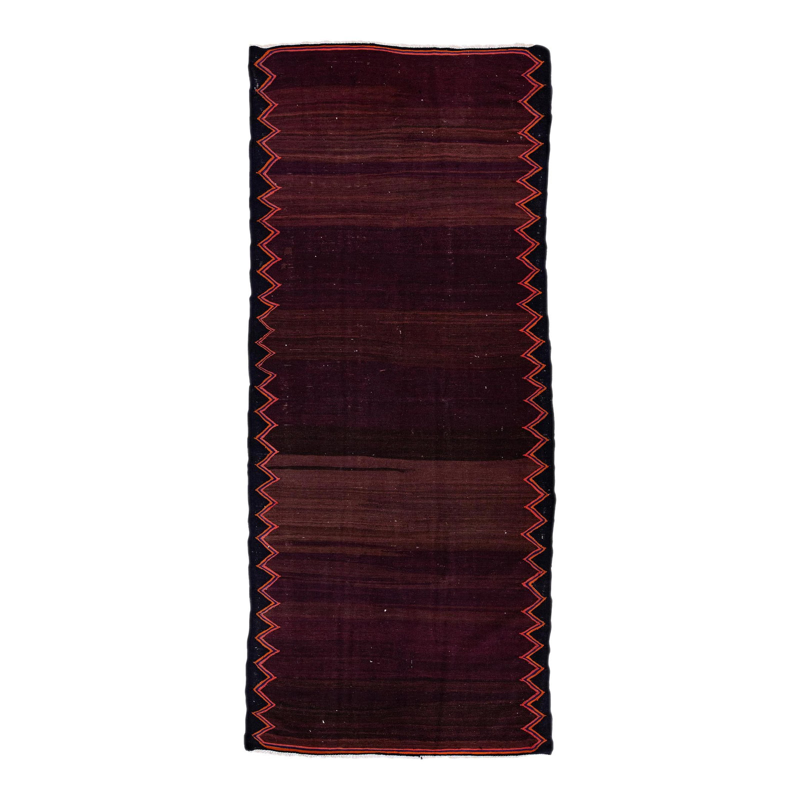 Vintage Turkish Kilim Geometric Wool Rug 4'9" x 11'1" Ruby Red: Vintage Turkish Kilim Geometric Wool Rug 4'9" x 11'1" Ruby Red Discover the charm of this mid-20th century Turkish Kilim rug, expertly handcrafted from high-quality wool. The vibrant ruby red field is