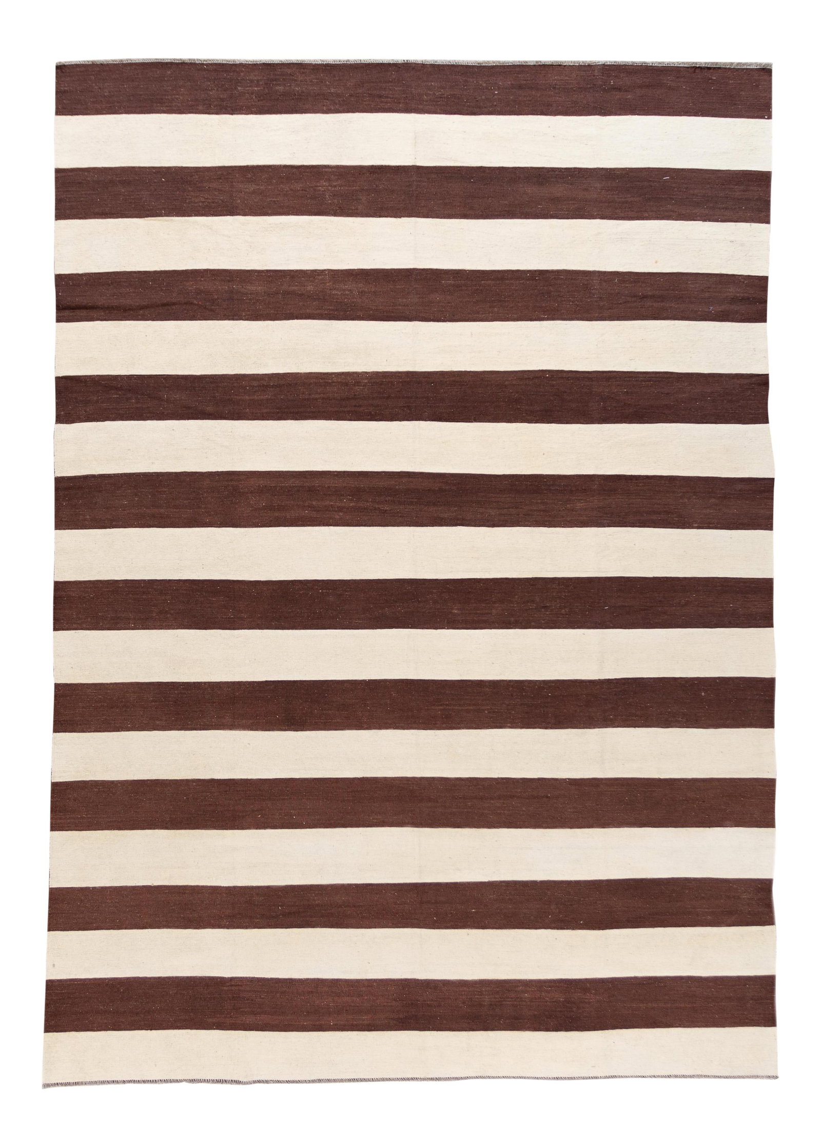 Contemporary Kilim Wool Rug 10' 1" x 14' 1" Brown Striped Design (1 of 10)
