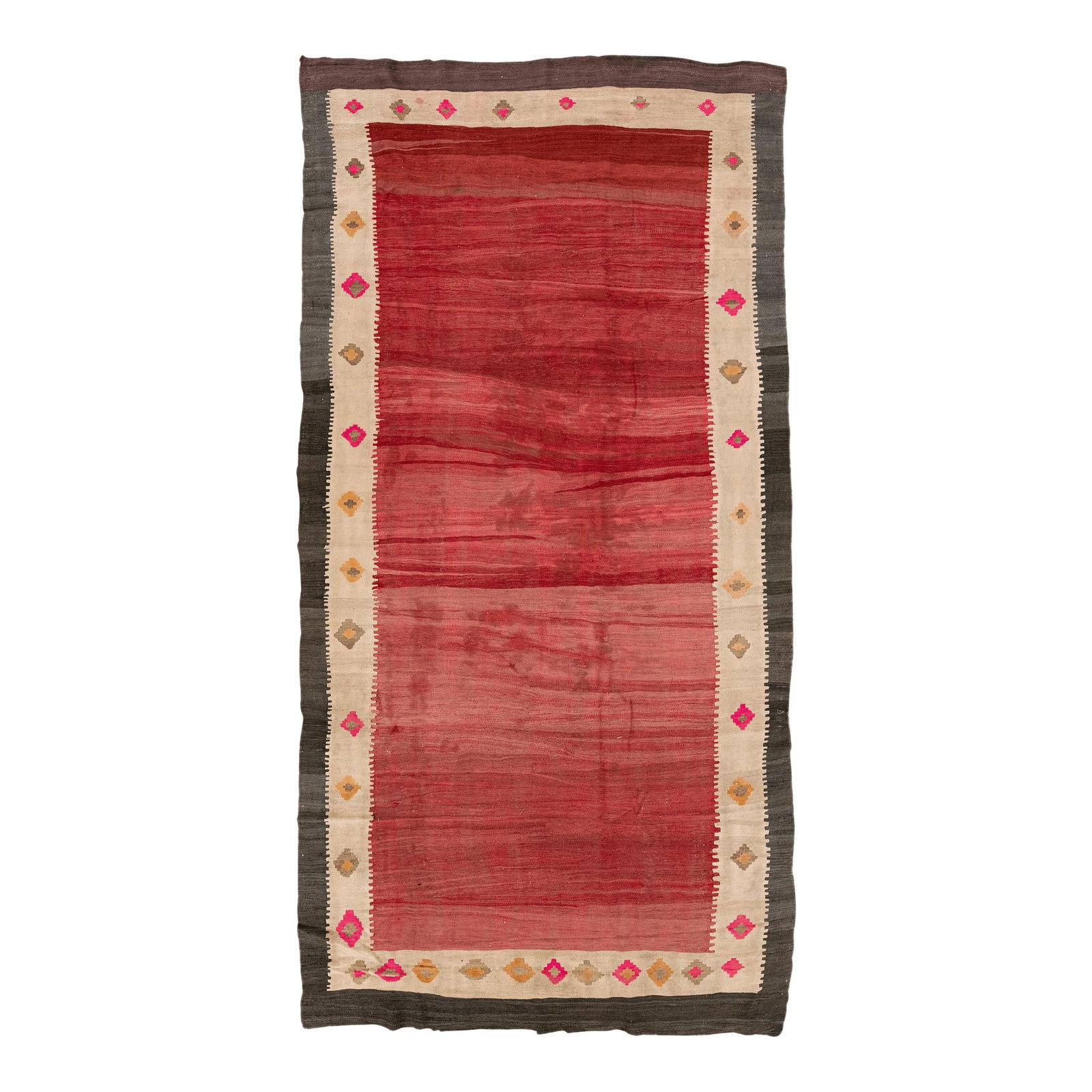 Vintage Kilim Wool Runner Red Geometric 6'3" x 12'10": Vintage Kilim Wool Runner Red Geometric 6'3" x 12'10" This stunning vintage kilim handmade wool runner showcases a vibrant red field adorned with an exquisite all-over geometric pattern. Perfect for a