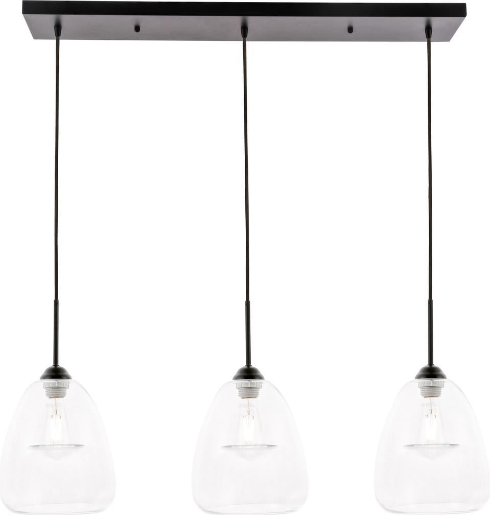 Kason Transitional Black Clear Pendant Light UL-Listed 3 Bulbs: Kason Transitional Black Clear Pendant Light UL-Listed 3 Bulbs Illuminate your space with this stunning Kason Black & Clear Adjustable Pendant Light, designed in a transitional style that complements 
