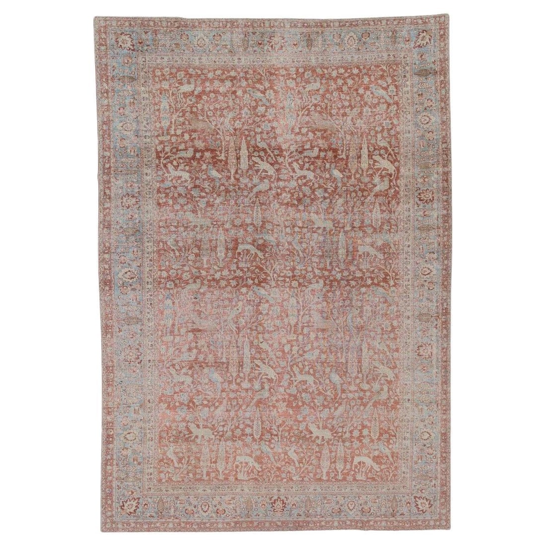 Zabihi Antique Persian Tabriz Wool Carpet 1920s Animal Scene 105 x 153 in (1 of 12)