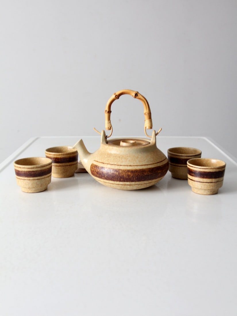 Robert Maxwell Mid-Century Pottery Craft Tea Set with Bamboo Handle (1 of 18)