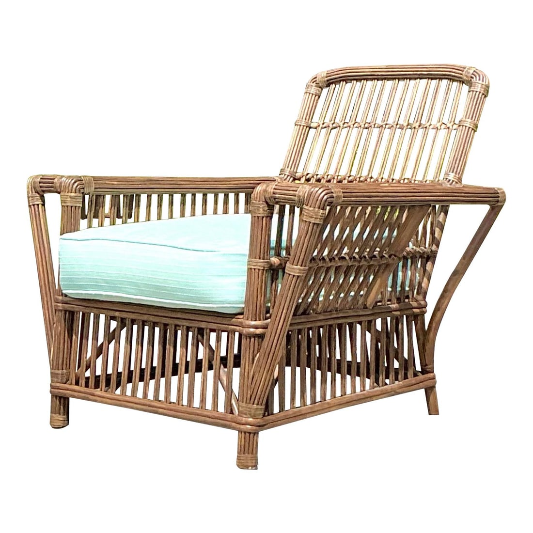 Vintage Coastal Palecek Rattan Lounge Chair Coffee Color: Vintage Coastal Palecek Rattan Lounge Chair Coffee Color Discover the elegant charm of the Vintage Coastal Palecek President's Stick Rattan Lounge Chair, designed for ultimate comfort in an American c