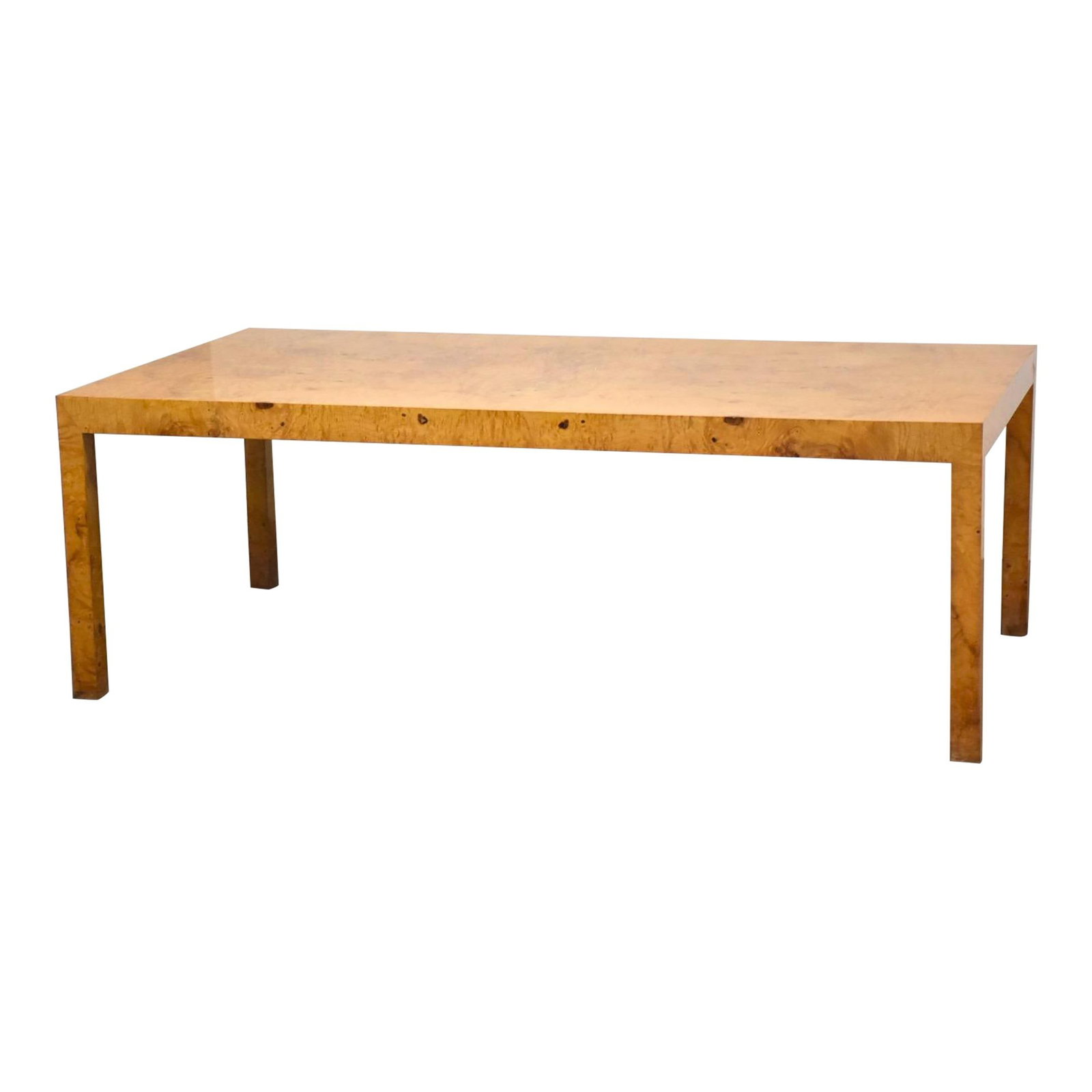 1960s Milo Baughman Parson Burl Dining Table Thayer Coggin: 1960s Milo Baughman Parson Burl Dining Table Thayer Coggin Experience mid-century elegance with this stunning seamless Parson dining table, designed by Milo Baughman for Thayer Coggin. Crafted from bu