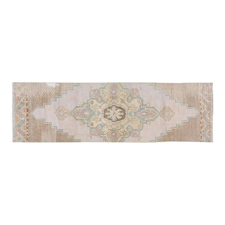 2'9" x 9'4" Hand-Knotted Wool Anatolian Turkish Vintage Rug: 2'9" x 9'4" Hand-Knotted Wool Anatolian Turkish Vintage Rug This vintage Turkish Anatolian hand-knotted wool rug is crafted with traditional techniques, showcasing timeless artistry combined with a mo
