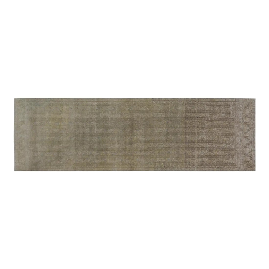 3'x10'3" Wool Area Rug Hand Knotted Vintage Design: 3'x10'3" Wool Area Rug Hand Knotted Vintage Design This vintage hand-knotted wool rug is crafted using traditional techniques, offering a blend of timeless craftsmanship and modern design. The rug fea