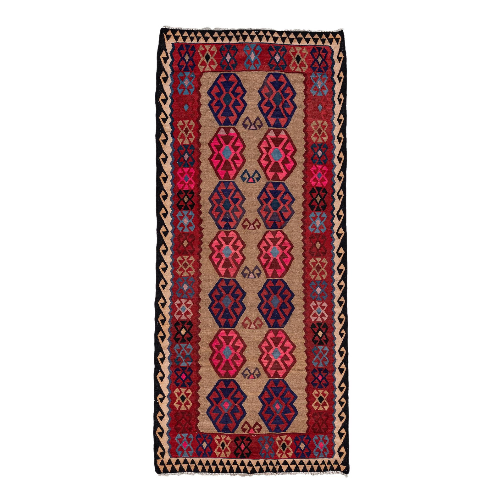 Vintage Handmade Wool Kilim Runner Beige Geometric 4'9 x 11'1 (1 of 10)