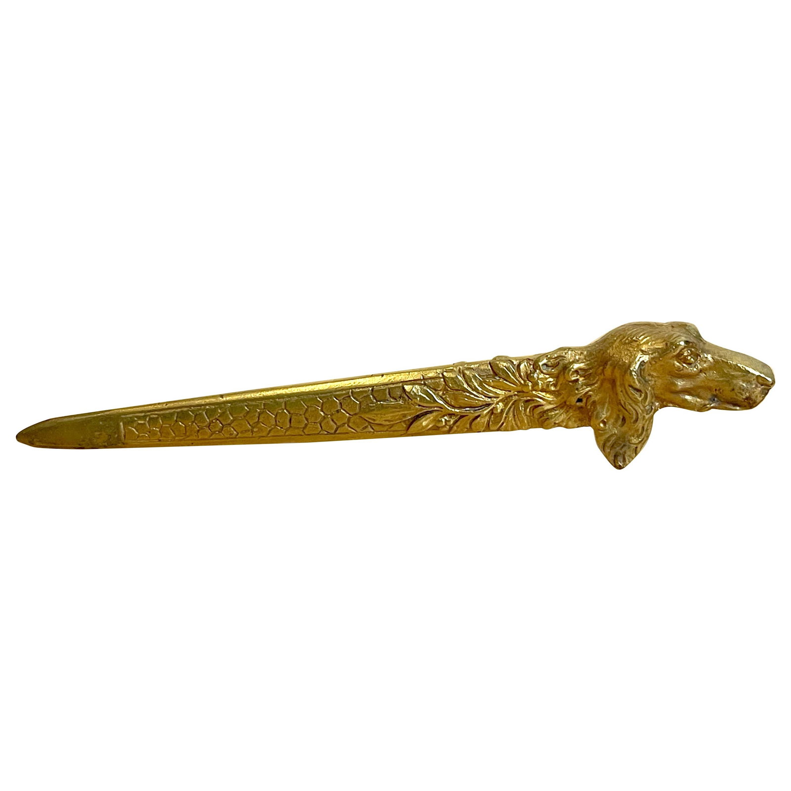 Austrian Ormolu Dog Motif Letter Opener Art Nouveau 1900: Austrian Ormolu Dog Motif Letter Opener Art Nouveau 1900 This exquisite Austrian ormolu letter opener features a charming dog motif and is a fine representation of early 20th-century Art Nouveau desig