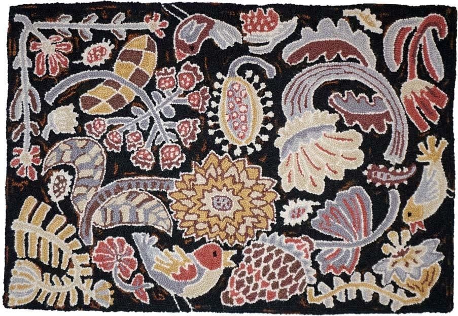 Bloomer Night 100% Wool Hand-Hooked 4x6 Arts and Crafts Rug (1 of 2)