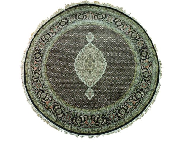 6' x 6' Black Tabriz Mahi Handwoven Wool Silk Round Rug (1 of 6)