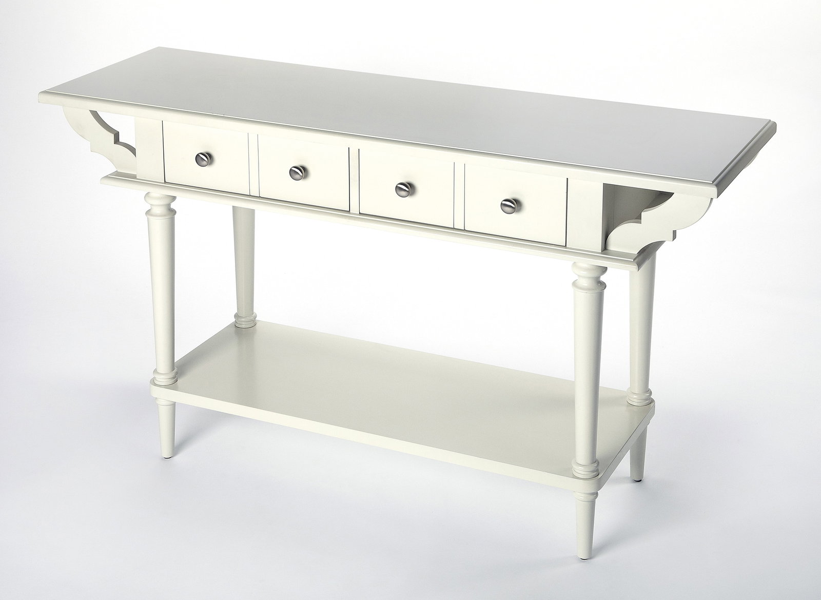 Butler Transitional White Console Table with Silver Hardware (1 of 4)
