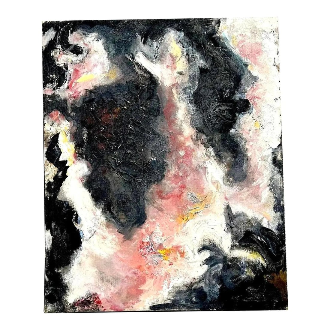 Original Abstract Oil Painting on Board with Bohemian Style: Original Abstract Oil Painting on Board with Bohemian Style This vintage boho abstract oil painting on board features a striking composition with intricate brushstrokes and a dynamic palette of black,