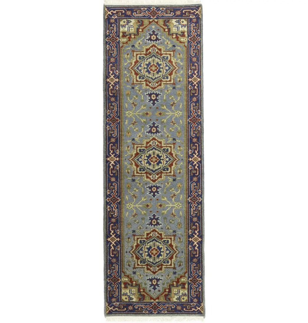 Handmade Gray Floral Serapi Wool Runner Rug 2'7 x 7'11 (1 of 18)