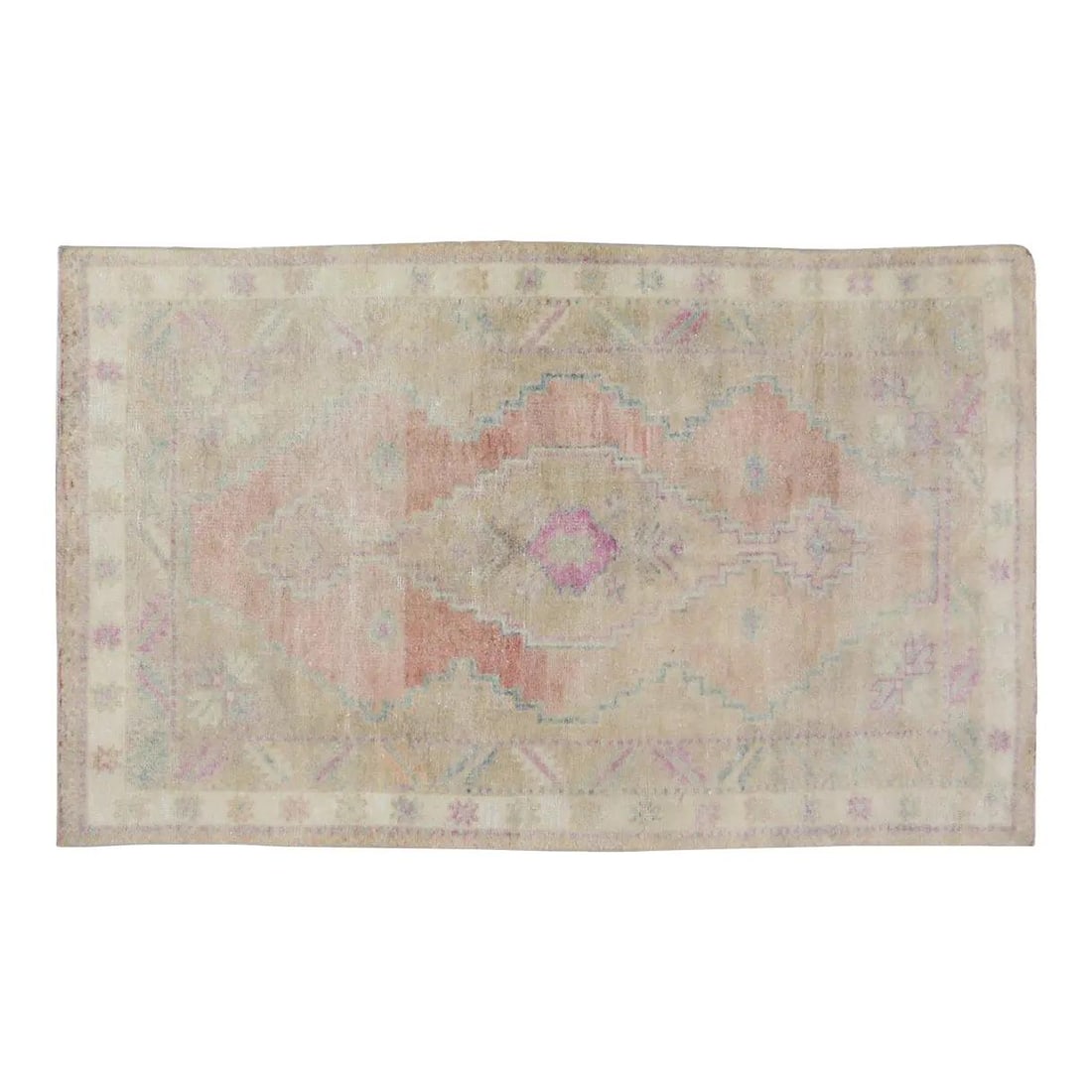 Hand-Knotted Wool Anatolian Rug in Beige 4'x6'5": Hand-Knotted Wool Anatolian Rug in Beige 4'x6'5" This vintage Turkish Anatolian rug is hand-knotted from wool using traditional rug-making techniques, combining classic craftsmanship with a modern des