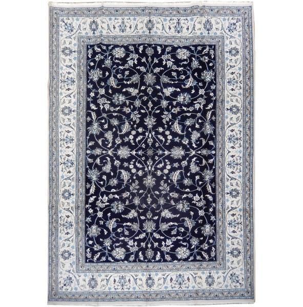 8x11.3 Navy Blue Wool Silk Nain Persian Area Rug Hand-Knotted (1 of 6)