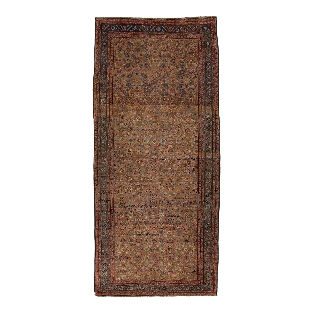 Antique Bakshaeish Persian Wool Rug 7' x 15'1" Floral Design Brown: Antique Bakshaeish Persian Wool Rug 7' x 15'1" Floral Design Brown Enhance your living space with this exquisite Antique Bakshaeish Persian Wool Rug, featuring a striking brown field adorned with a vi