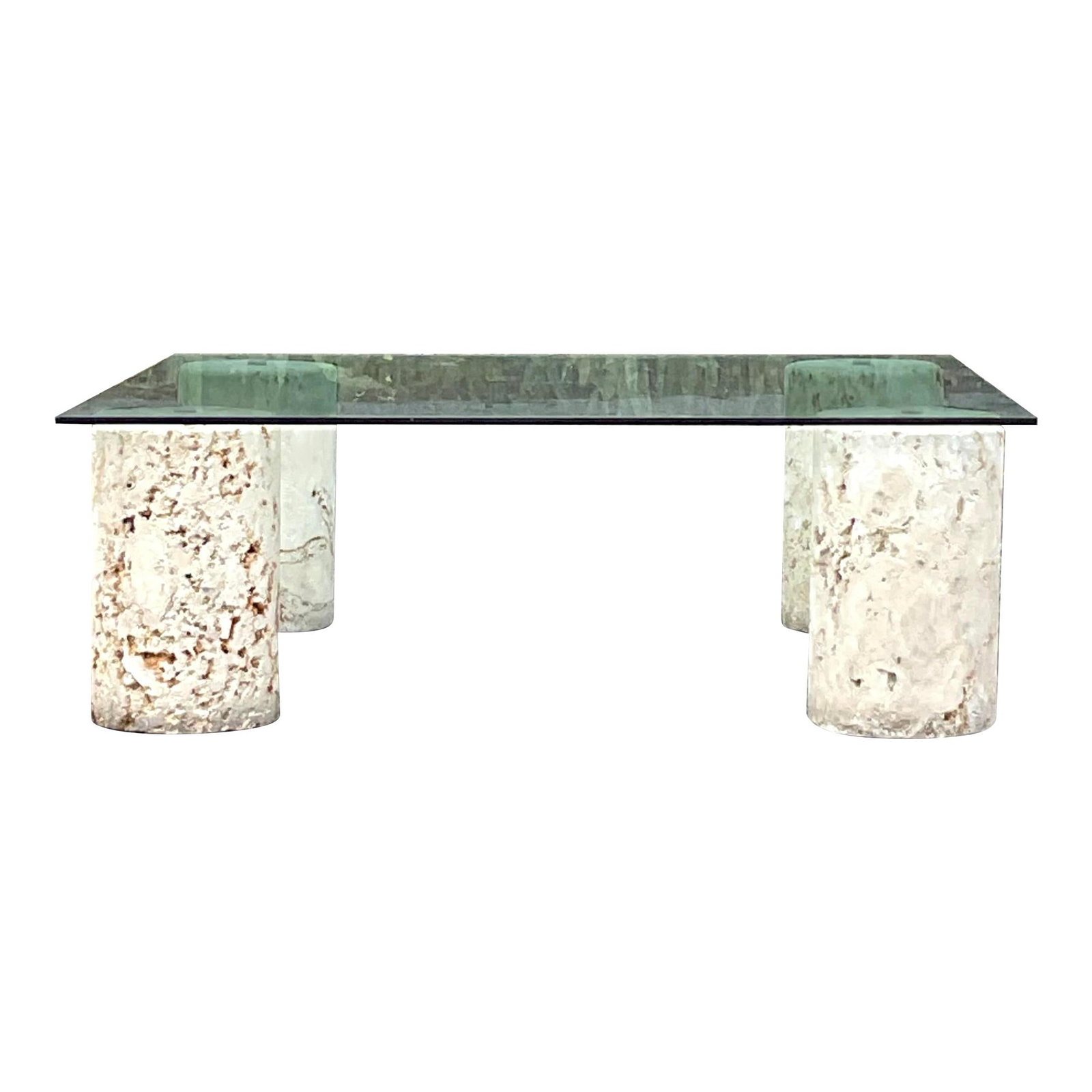 Vintage Boho Coquina Stone Cylinder Coffee Table Alabaster 43.25" (1 of 8)