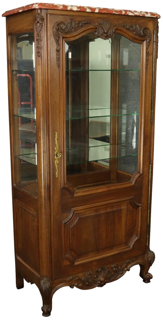 Vintage Louis XV Rococo China Cabinet Marble Walnut Circa 1920 (1 of 10)