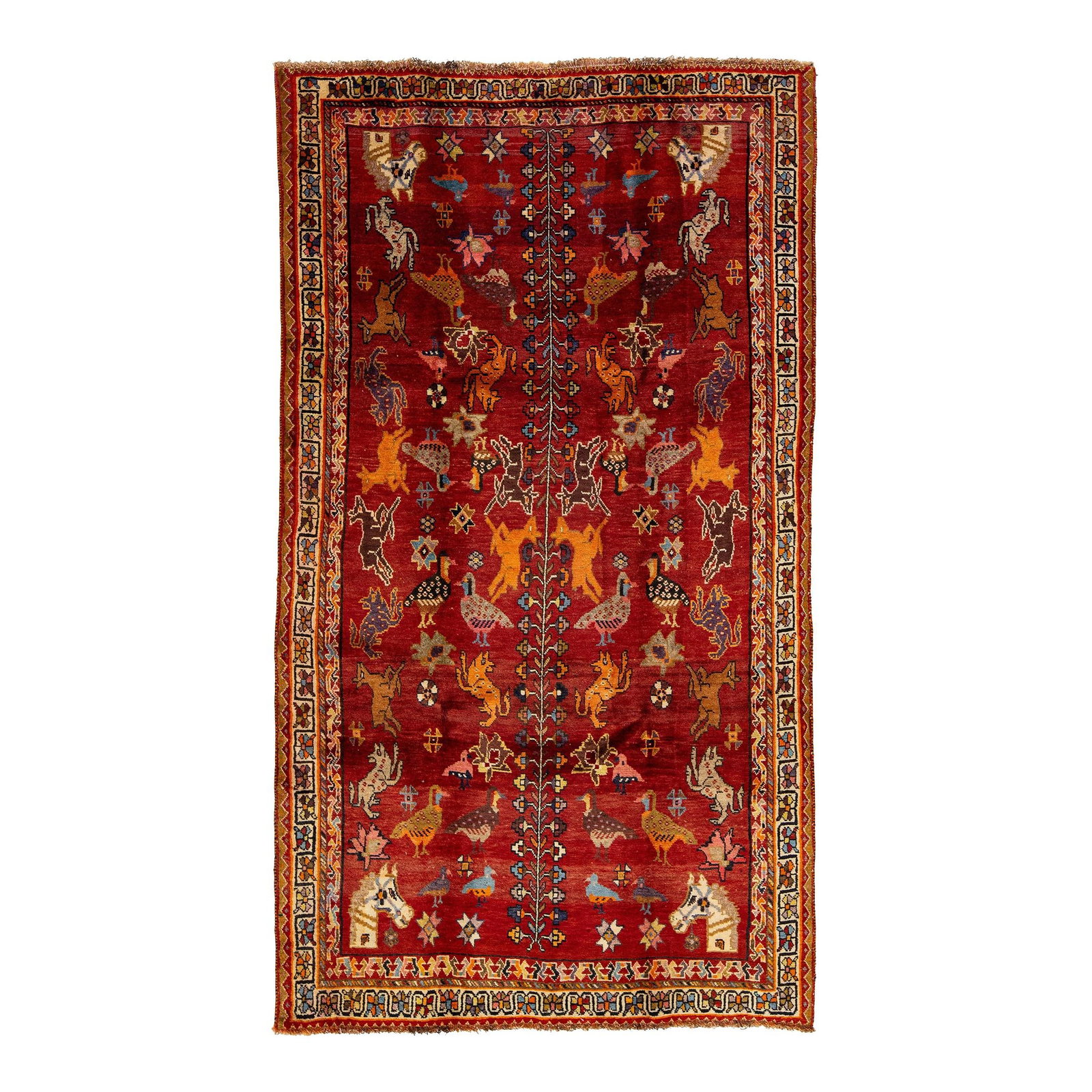 Vintage Persian Shiraz Wool Rug with Pictorial Design Red 5' x 8'10 (1 of 8)