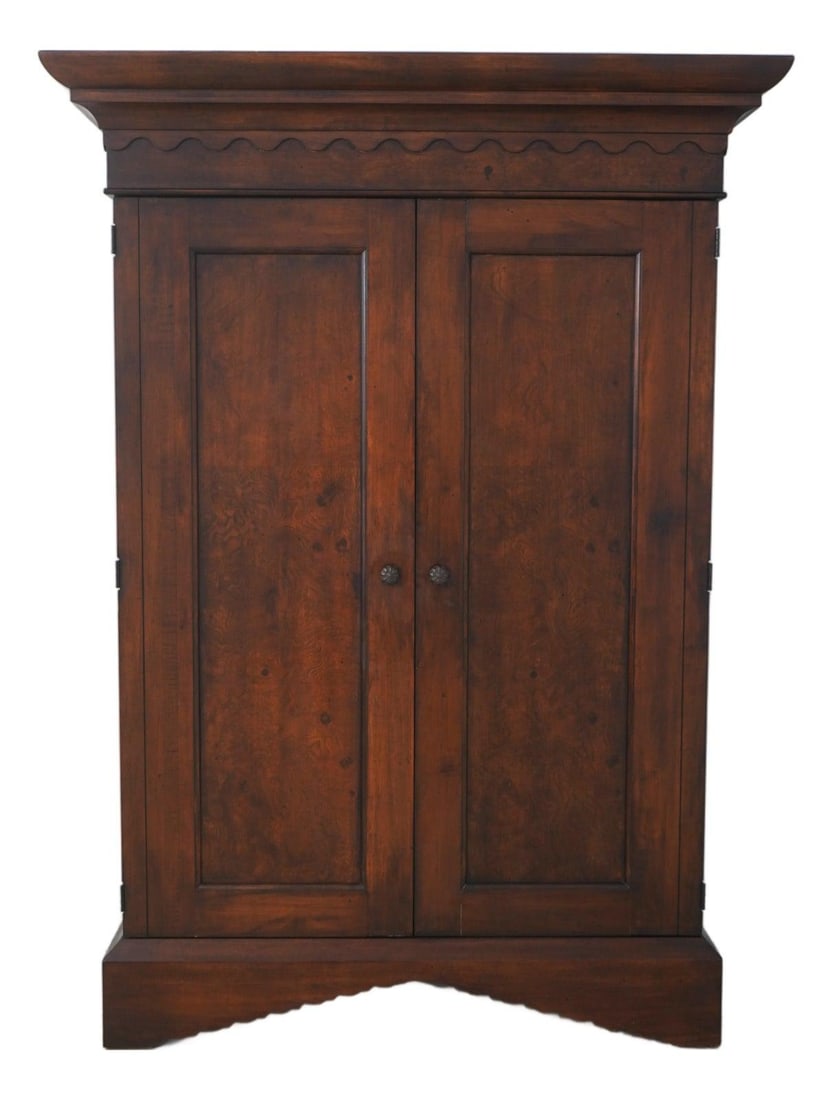 American Empire Style Cabinet in Burl Elm and Walnut Finish by Rom Weber: American Empire Style Cabinet in Burl Elm and Walnut Finish by Rom Weber This impressive American Empire style armoire cabinet features high-quality construction with a beautiful burl elm and walnut f