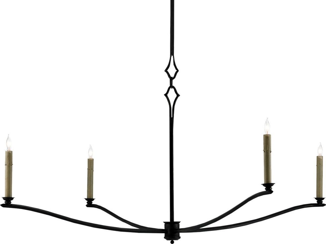 Currey Knole Black Iron Bowl Chandelier 4-Light Adjustable: Currey Knole Black Iron Bowl Chandelier 4-Light Adjustable Illuminate your space with this Classic Black Iron Chandelier featuring four elegantly curved arms. Designed for versatility, it boasts an ad
