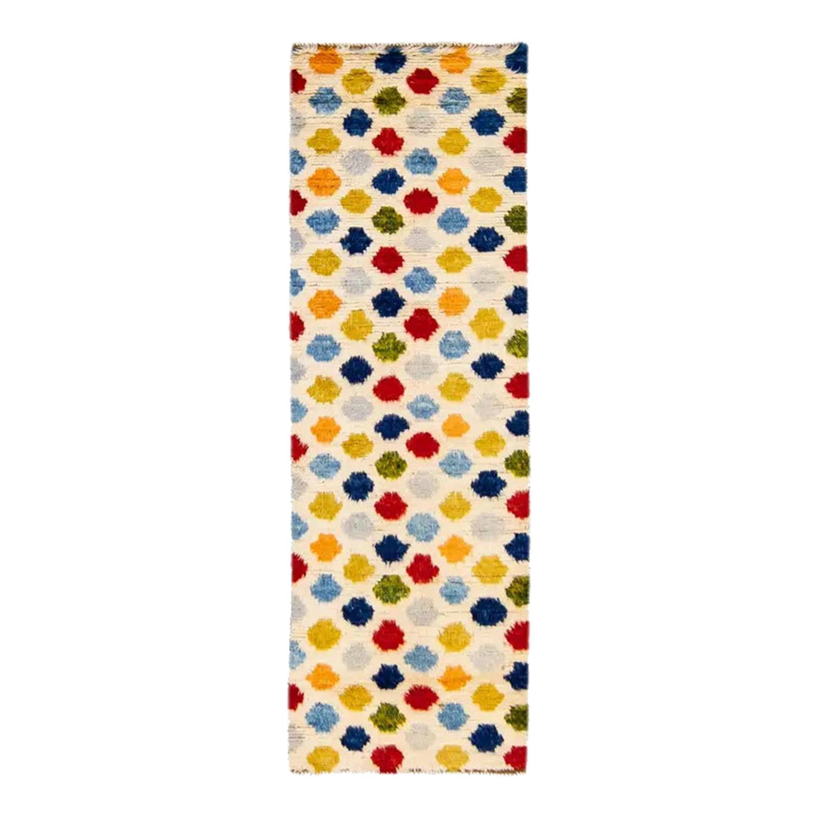 Ivory Handmade Wool Runner Moroccan Style with Multicolor Dots 3'2 x 9'9 (1 of 10)