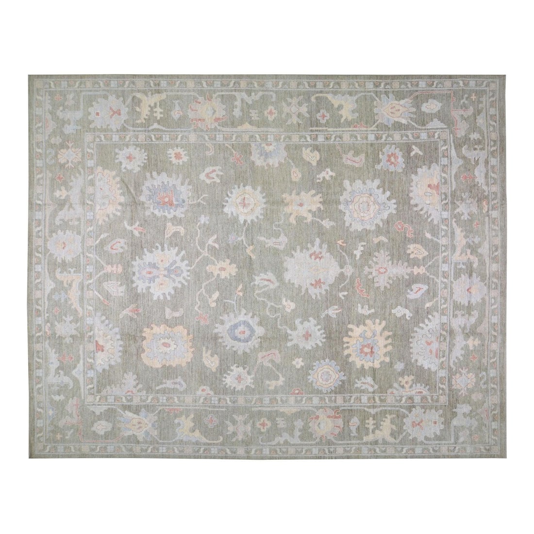 Handmade Wool Oushak Area Rug Greige 10'x14'1" Turkish Design: Handmade Wool Oushak Area Rug Greige 10'x14'1" Turkish Design This Turkish Oushak hand-knotted wool rug showcases traditional craftsmanship with a modern design sensibility. Made from durable and soft