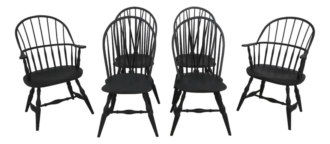 Set of 6 Black Windsor Dining Chairs Signed Sue Dick (1 of 10)