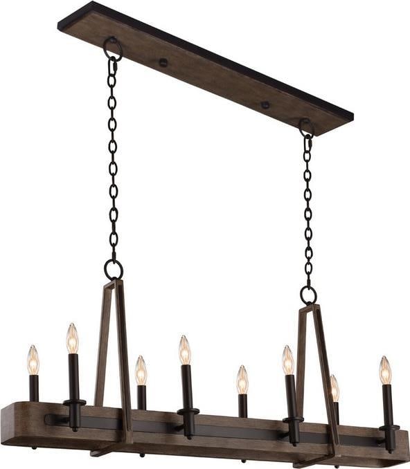 Kalco Duluth Farmhouse 8-Light Satin Bronze Island Chandelier: Kalco Duluth Farmhouse 8-Light Satin Bronze Island Chandelier Illuminate your space with this stunning farmhouse-style light fixture featuring a satin bronze finish. This 8-light island fixture combin
