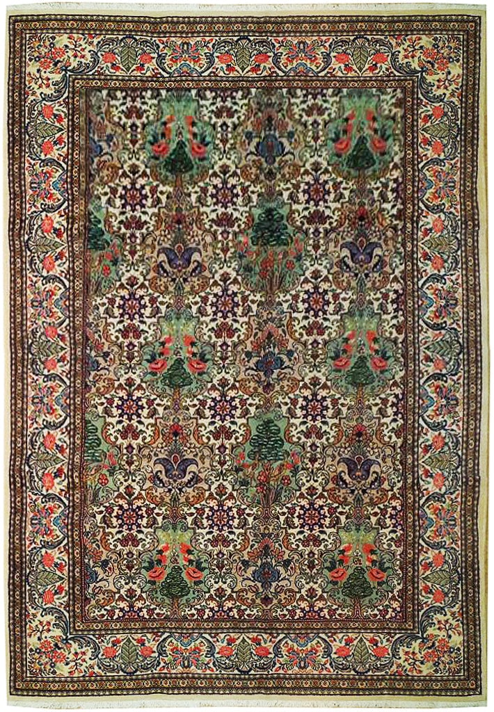 6'8 x 10'4 Multi-Color Persian Ghom Botteh Handcrafted Rug: 6'8 x 10'4 Multi-Color Persian Ghom Botteh Handcrafted Rug Free continental US Shipping Enhance your living space with this exquisite 6.8 x 10.4 Multi-Colors Fine Persian Ghom Botteh Rug. Handcrafted 