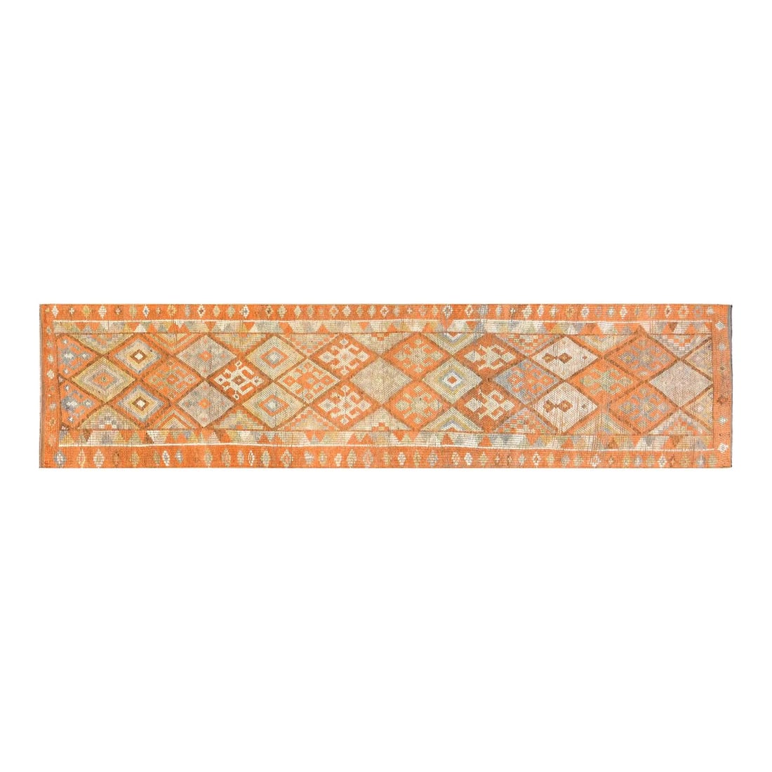 Handmade Anatolian Wool Runner Rug Orange 2'7 x 11'8 Vintage (1 of 4)