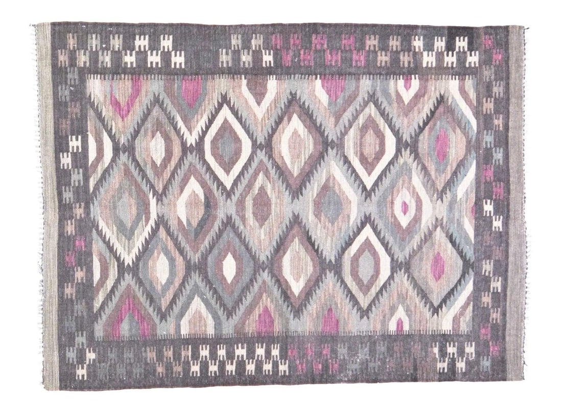 Vintage Maimana Geometric Kilim Rug Organic Afghan Wool 4'7" x 6'2" (1 of 5)