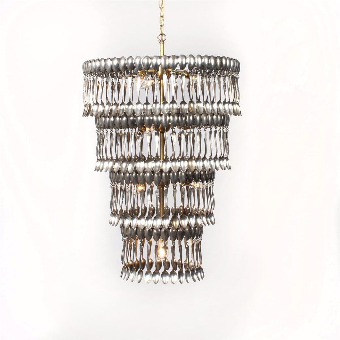 10-Light Silver-Plated Spoon Chandelier Eclectic Style: 10-Light Silver-Plated Spoon Chandelier Eclectic Style Illuminate your space with this stunning Custom Vintage Style Spoon Chandelier Lighting, a unique blend of antique and contemporary design. Handc
