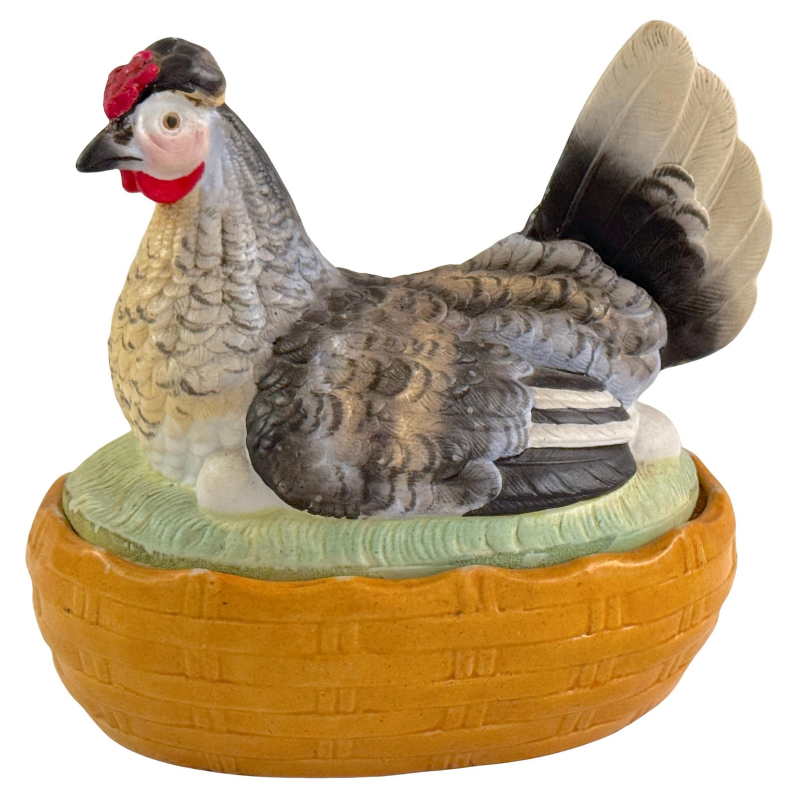 Antique Staffordshire Painted Hen on Nest Tureen Circa 1880: Antique Staffordshire Painted Hen on Nest Tureen Circa 1880 This delightful antique Staffordshire painted hen on a nest covered box or tureen dates back to circa 1880, showcasing the exquisite craftsm