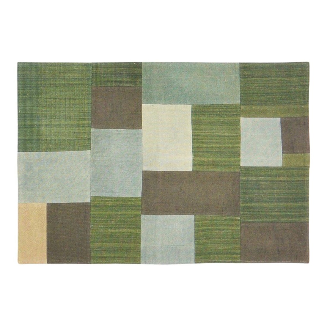 Turkish Wool Flatweave Rug Green Handwoven 3' x 4'2" Vintage (1 of 2)