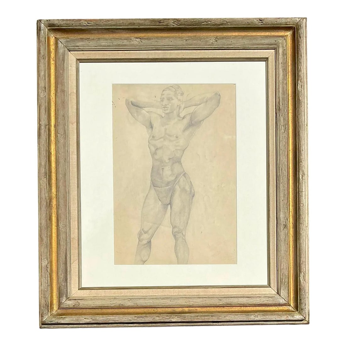 Vintage Boho Framed Pencil Drawing of Male Figure (1 of 7)
