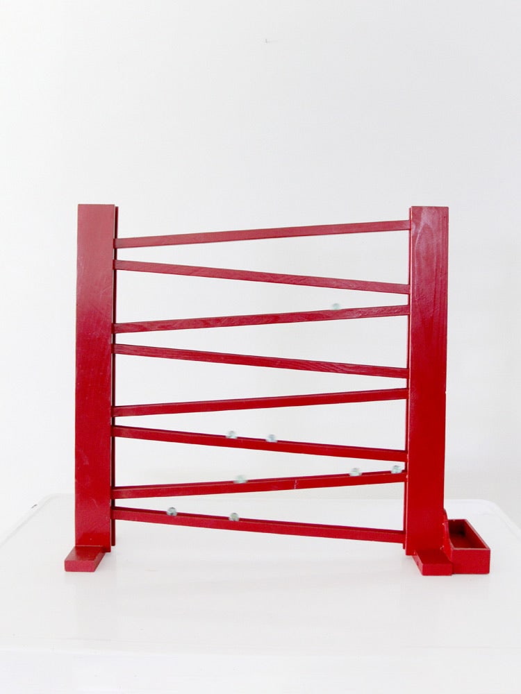 Red Mid-Century Wooden Zigzag Marble Run Toy with Tray (1 of 6)