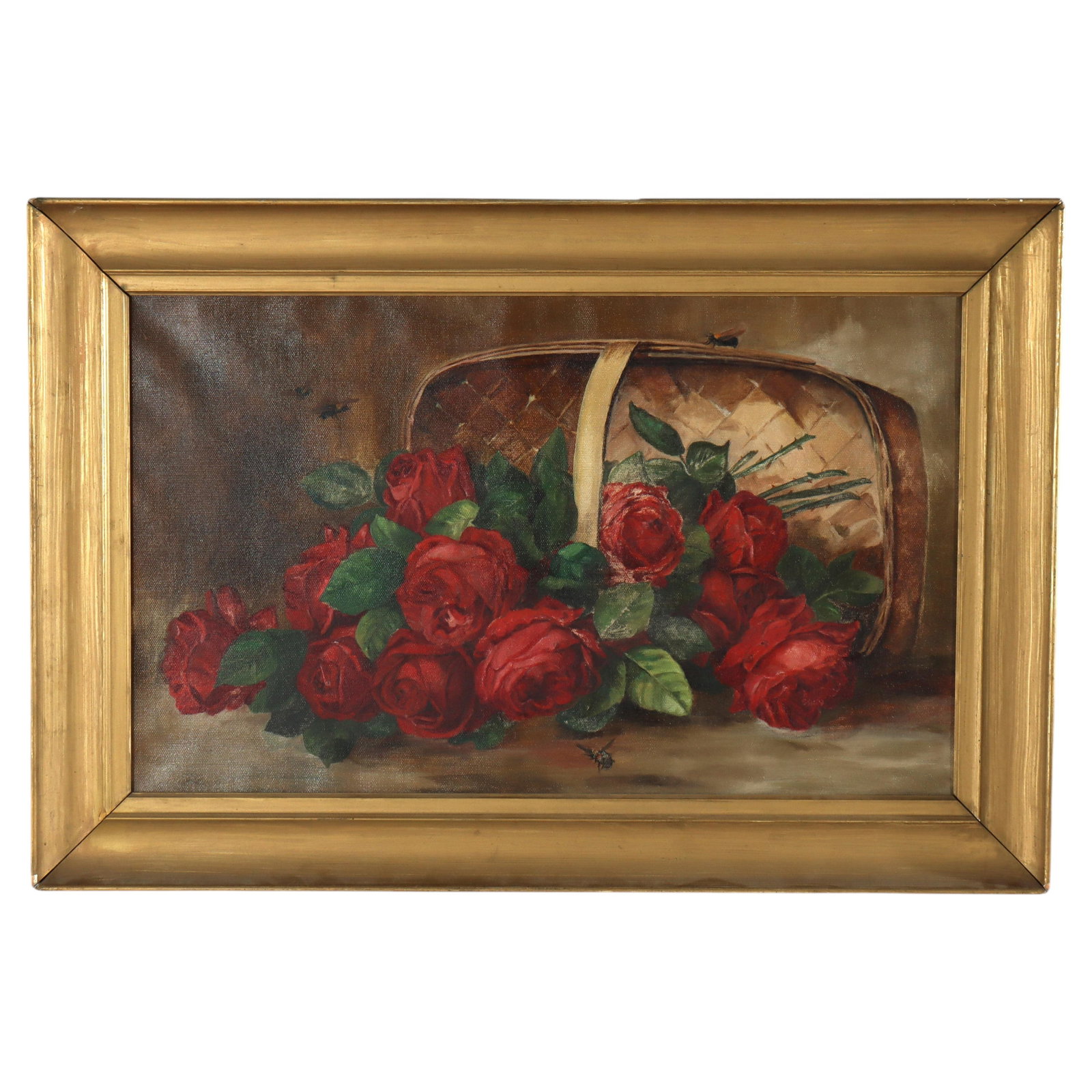Early 20th Century Still Life Roses and Bees Oil Painting on Canvas (1 of 8)