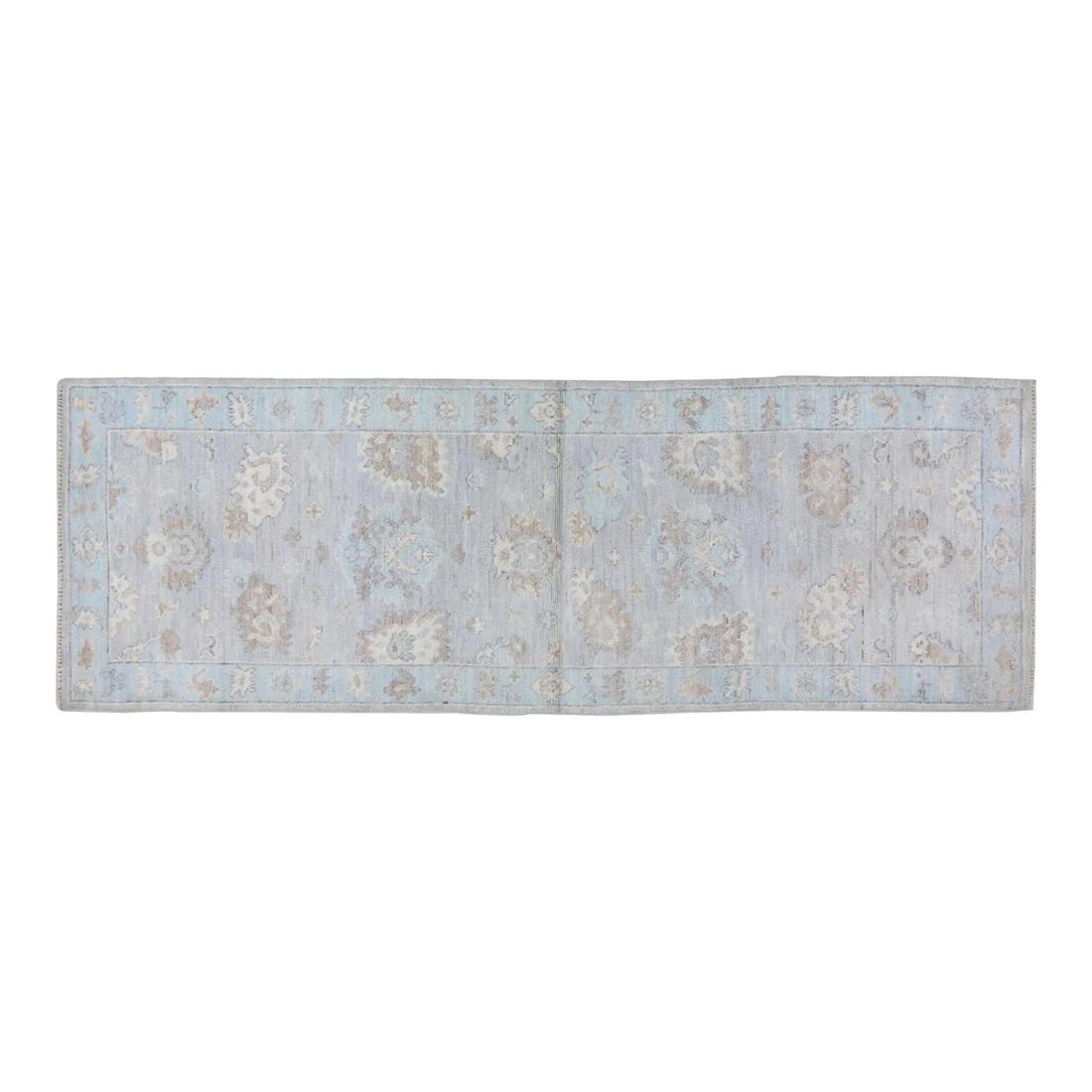 Handmade Wool Runner Rug in Oushak Style 3'x9': Handmade Wool Runner Rug in Oushak Style 3'x9' This Oushak wool rug showcases traditional hand-knotted craftsmanship combined with a modern design sensibility. Made from durable and soft wool, it feat