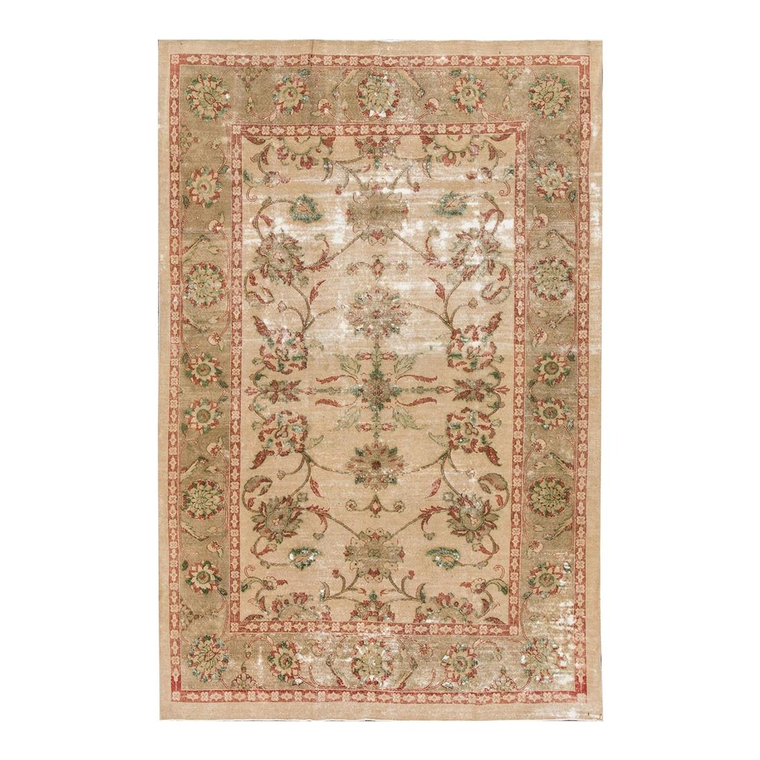 Vintage Persian Tabriz Handmade Wool Rug 6'2 x 9'7 Taupe Floral Design: Vintage Persian Tabriz Handmade Wool Rug 6'2 x 9'7 Taupe Floral Design Add a touch of elegance to your home with this stunning 1950s Vintage Persian Distressed Tabriz handmade wool rug. Featuring a be