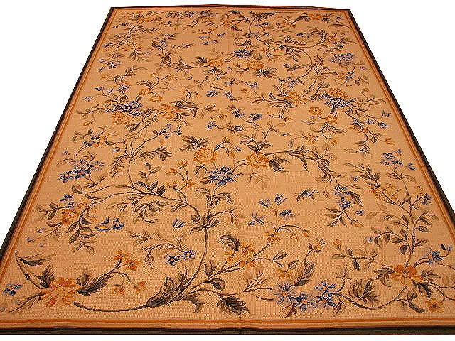 6' x 9' Beige Needlepoint Area Rug Handcrafted in China (1 of 6)
