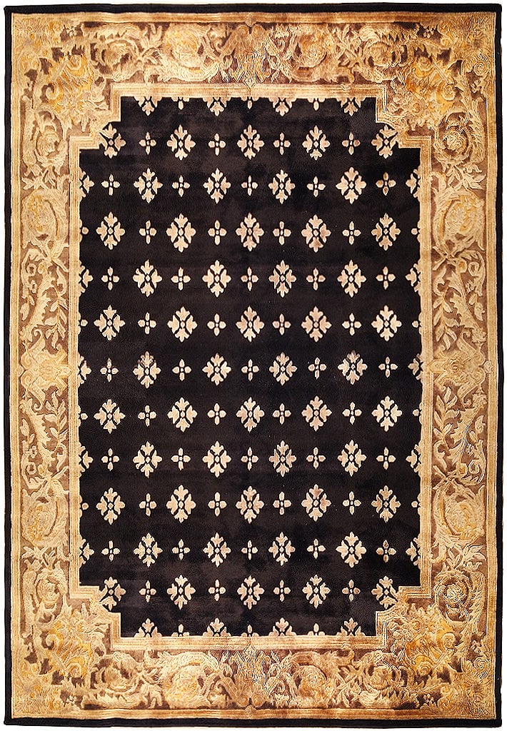 8' x 10' Handmade Tibbet Wool Rug Black Gold Elegance (1 of 11)