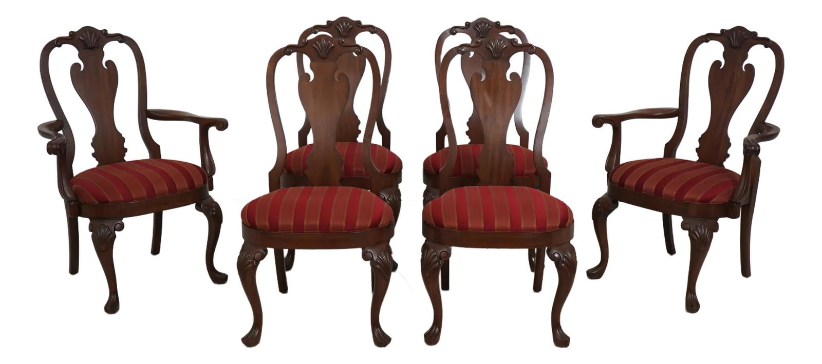 Ethan Allen Set of 6 Philadelphia Queen Anne Dining Chairs Mahogany: Ethan Allen Set of 6 Philadelphia Queen Anne Dining Chairs Mahogany This elegant set of six dining room chairs embodies the classic Philadelphia Queen Anne style, featuring distinctive trifid carved f